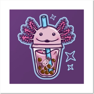 Axolotl bubble tea blue and pink Posters and Art